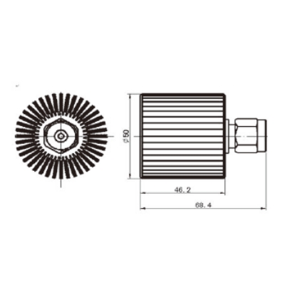 Impedance:50Ω; Power:25W; VSWR：≤1.25;  800-3700MHz 25W load