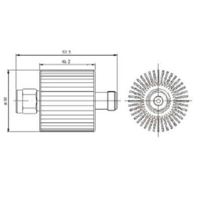 Impedance:50Ω; Power:25W; VSWR：≤1.25;  800-3700MHz 25W attenuator