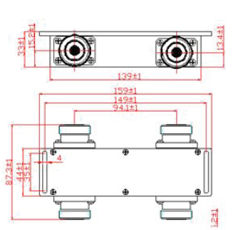 800～3700MHz Impedance：50Ω; VSWR：≤1.3 Waterproof (DIN-F) bridge